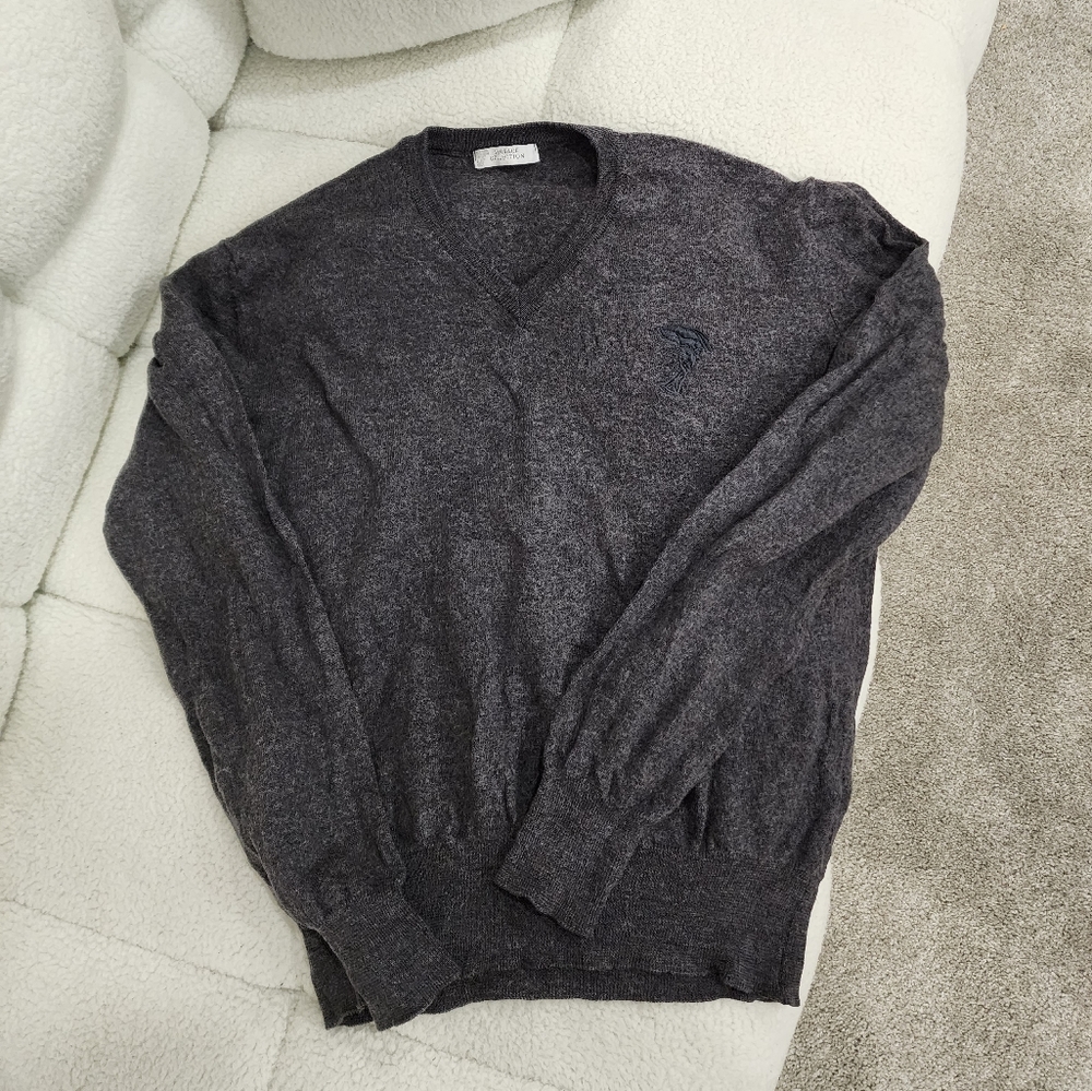 Versace Collection Grey Wool V Neck Sweater